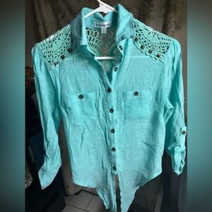 Roommates Turquoise Top with Crochet Detail